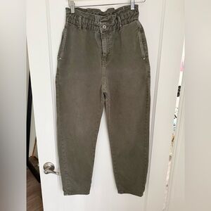 High-Waist Olive Green Casual Pants